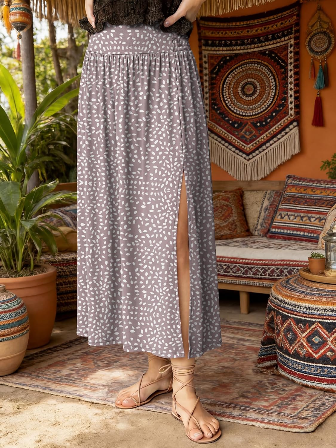 ANRABESS Maxi Skirts for Women Summer High Waisted Casual Boho Floral Slit Flowy Skirts with Pockets Beach Vacation Clothes - Image 2