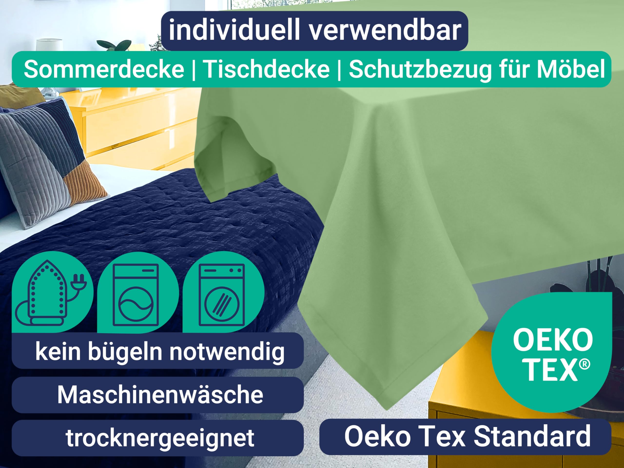 Laken - Betttuch - Decke - Haushaltstuch Velvety Soft 1614.2354, 240 x 275 cm, Salbei