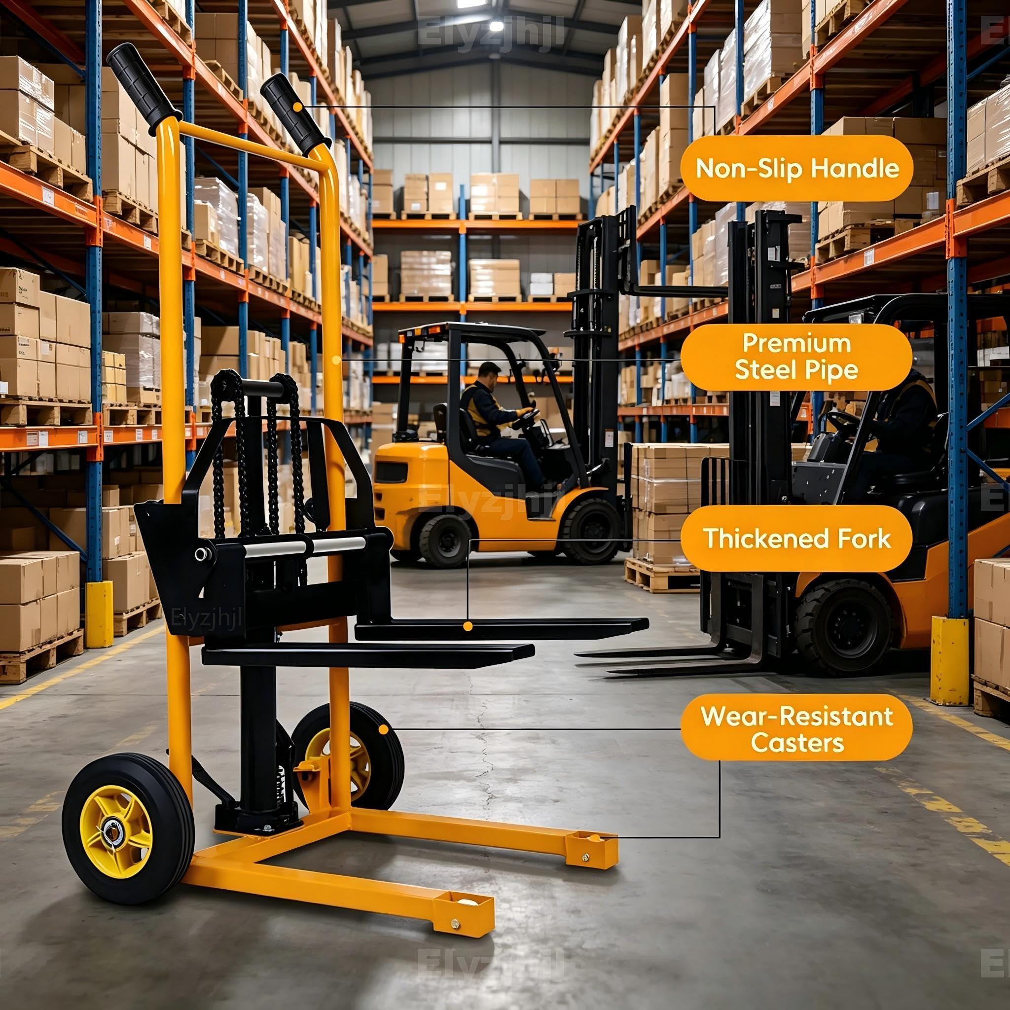 Apilador Manual ElevacióN Materiales Carretilla Elevadora Transporte | Transpaleta Horquilla traspaletas manuales con Capacidad de 200kg Apiladora de palets Ruedas PU Ruedas de Goma 250 mm