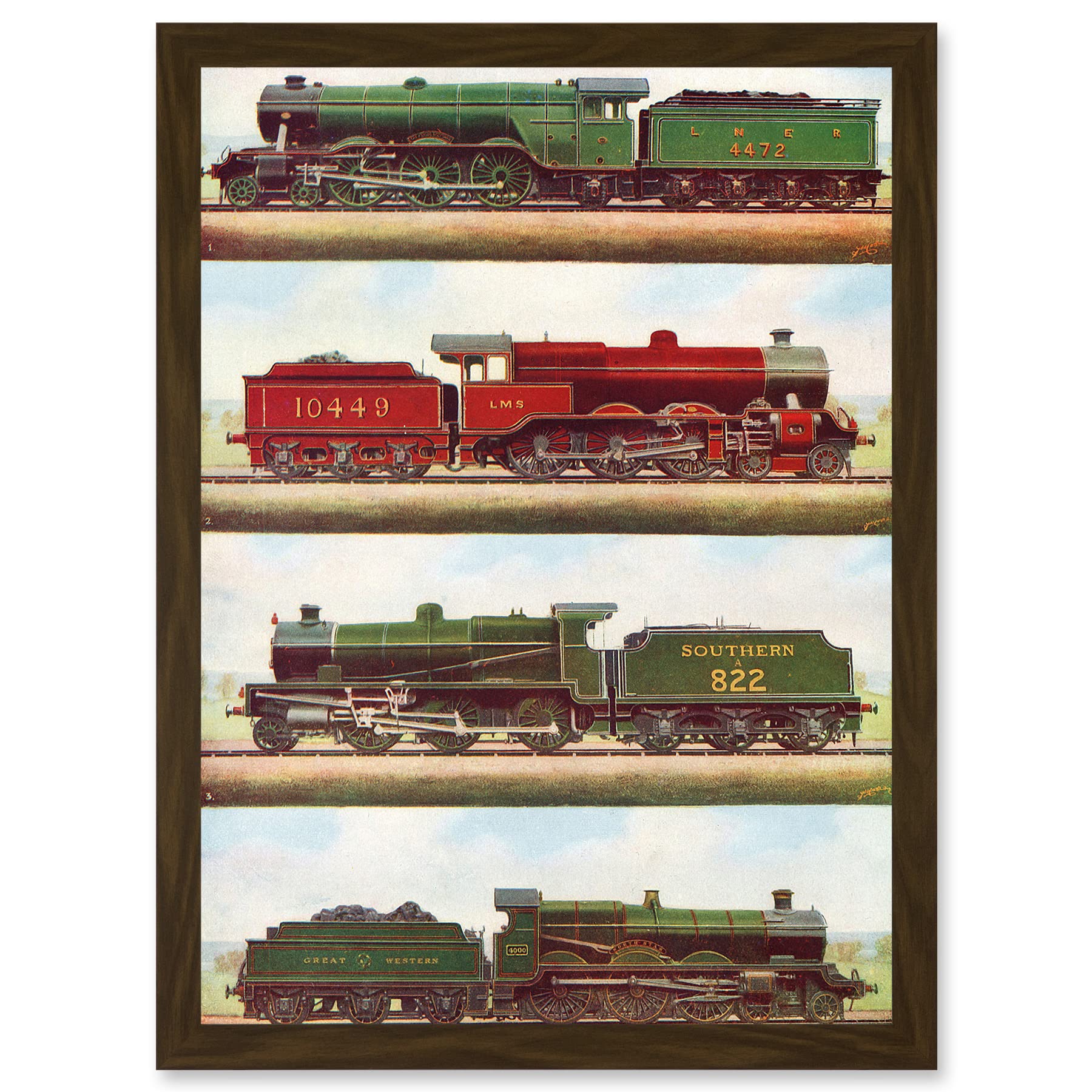 Artery8 Train Steam Engine Railway Locomotive A4 Artwork Framed Wall Art Print