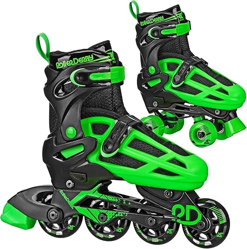 Miniatura 8 de Roller Derby Falcon 2 en 1 Combo Quad y Patines en línea para niños, tamaño ajustable Mariposa,Rojo/Negro,Negro/Verde,Cebra