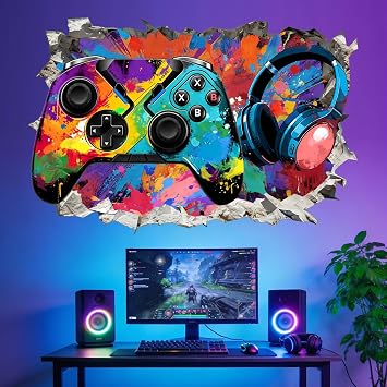 Gamer Wall Decals for Bedroom Removable 95%+ No-Residue - Peel and Stick 4-Step Application - Vinyl Wall Decor for Boys 1-12 Years