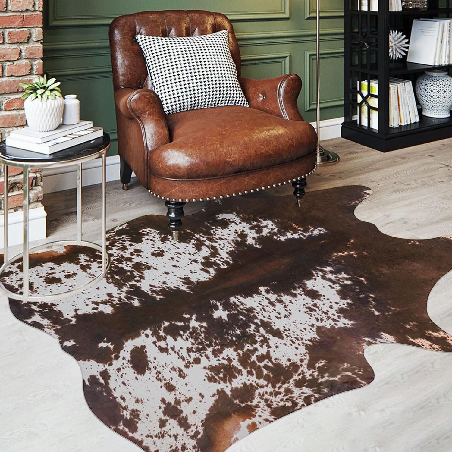 Cowhide Rug Faux Cow Hide Rug Cow Rugs 4.6x5.2ft Cow Print Carpet Small Area Rug Animal Skin Western Room Decor for Living Room Bedroom Brown Cowhide 4'6" x 5'2" (Medium)