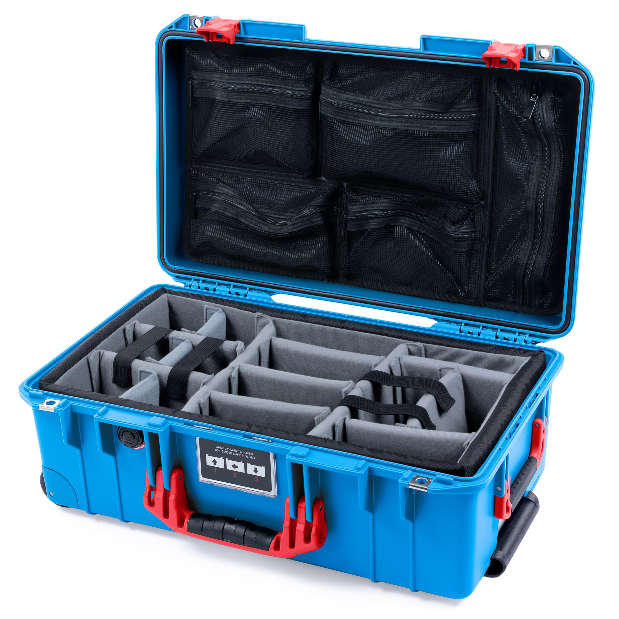 Pelican Air 1535 Carry-on Case by ColorCase - Electric Blue - Medium Size Waterproof Case with Gray Padded Microfiber Dividers & Mesh Lid Organizer -