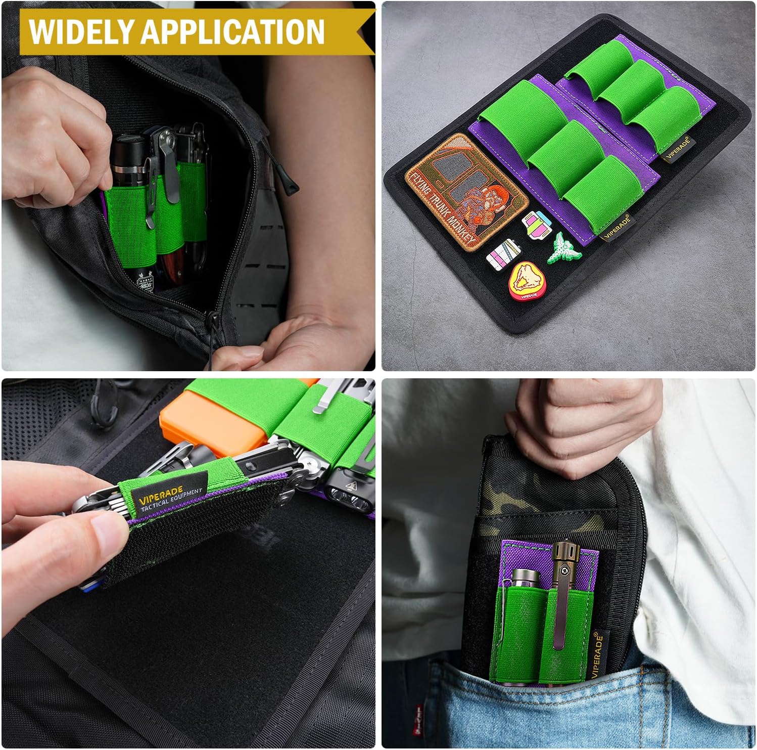 VIPERADE PL6 Tactical Modular EDC Organizer, Elastic Insert Pouch Panel with Hook Backed Accessories Holder, Attachment for Backpack, Tactical Vest, Bag