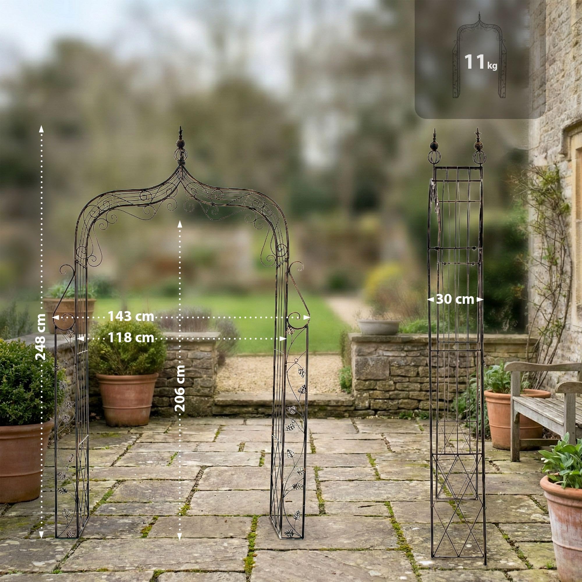 Rosenbogen Bremen - 143x30x248cm, Metall, Bronze | Rankhilfe Rosen Rankgitter Gartendekoration