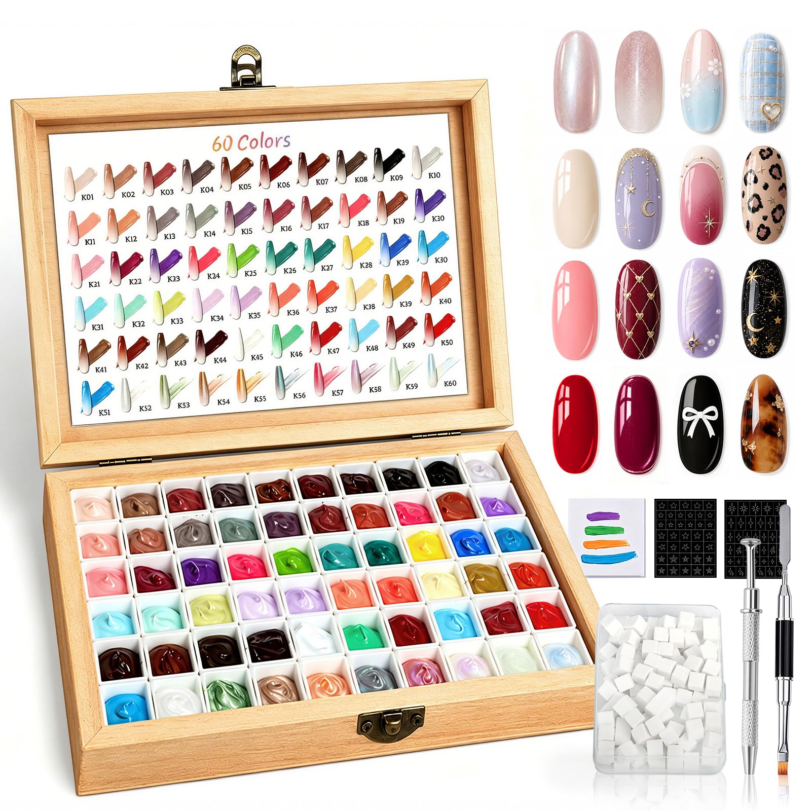 Patting Gel Polish Palette Kit, 60 Colors with Sponges and Nail Art Tools