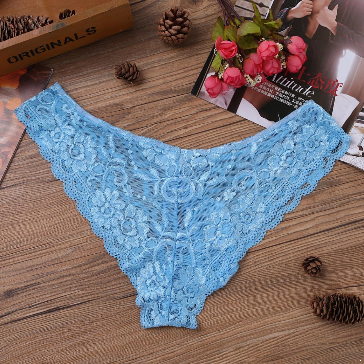 XUNZOO Man Romance Lace Flower Mesh Bulge Pouch Briefs Underwear Sissy Panty