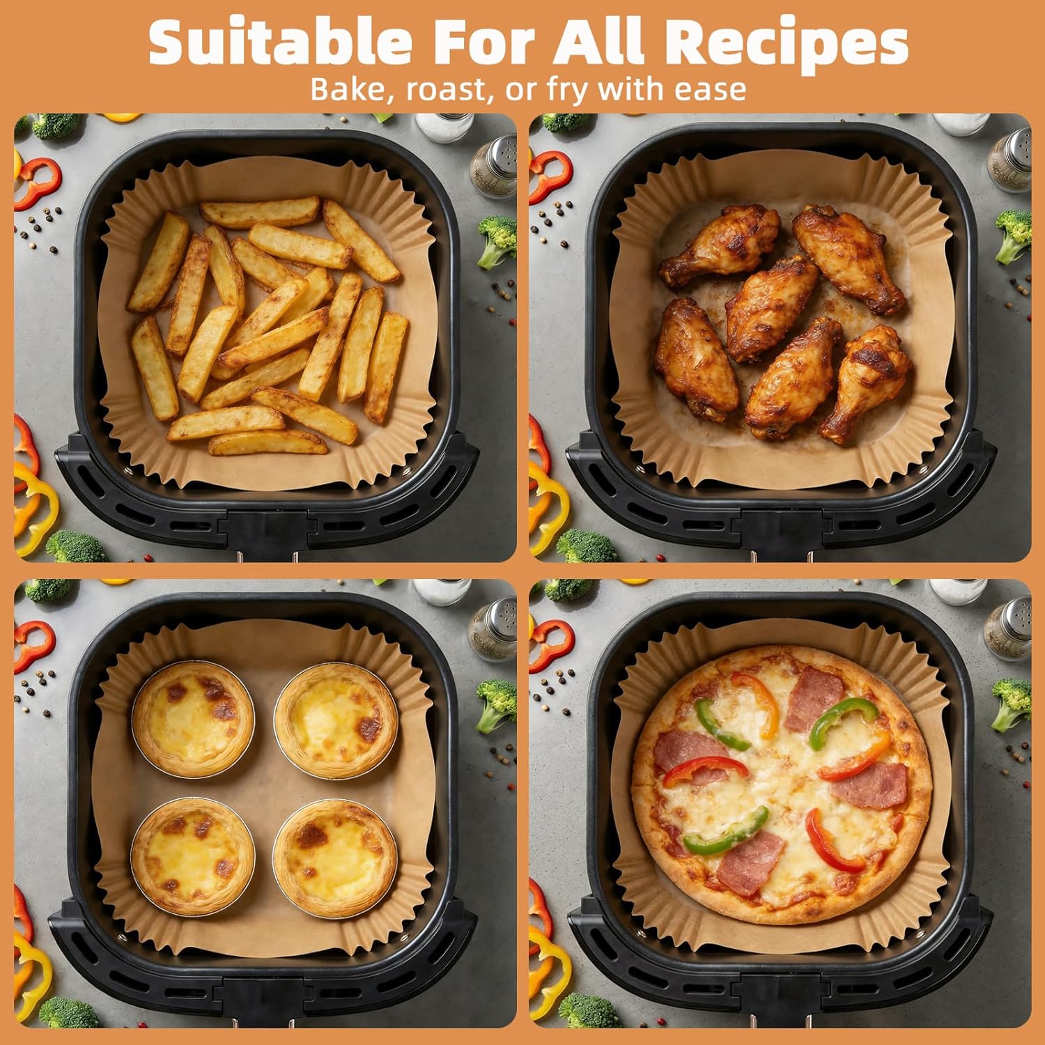 400Pcs Air Fryer Liners Disposable,8" Square Food Grade Air Fryer Paper Liners,Non-Stick Parchment Paper Liners for Ninja AF141 5 QT Pro AF181 6.5QT,Cosori Chefman 6 QT &Other 5 to 8Qt Airfryer