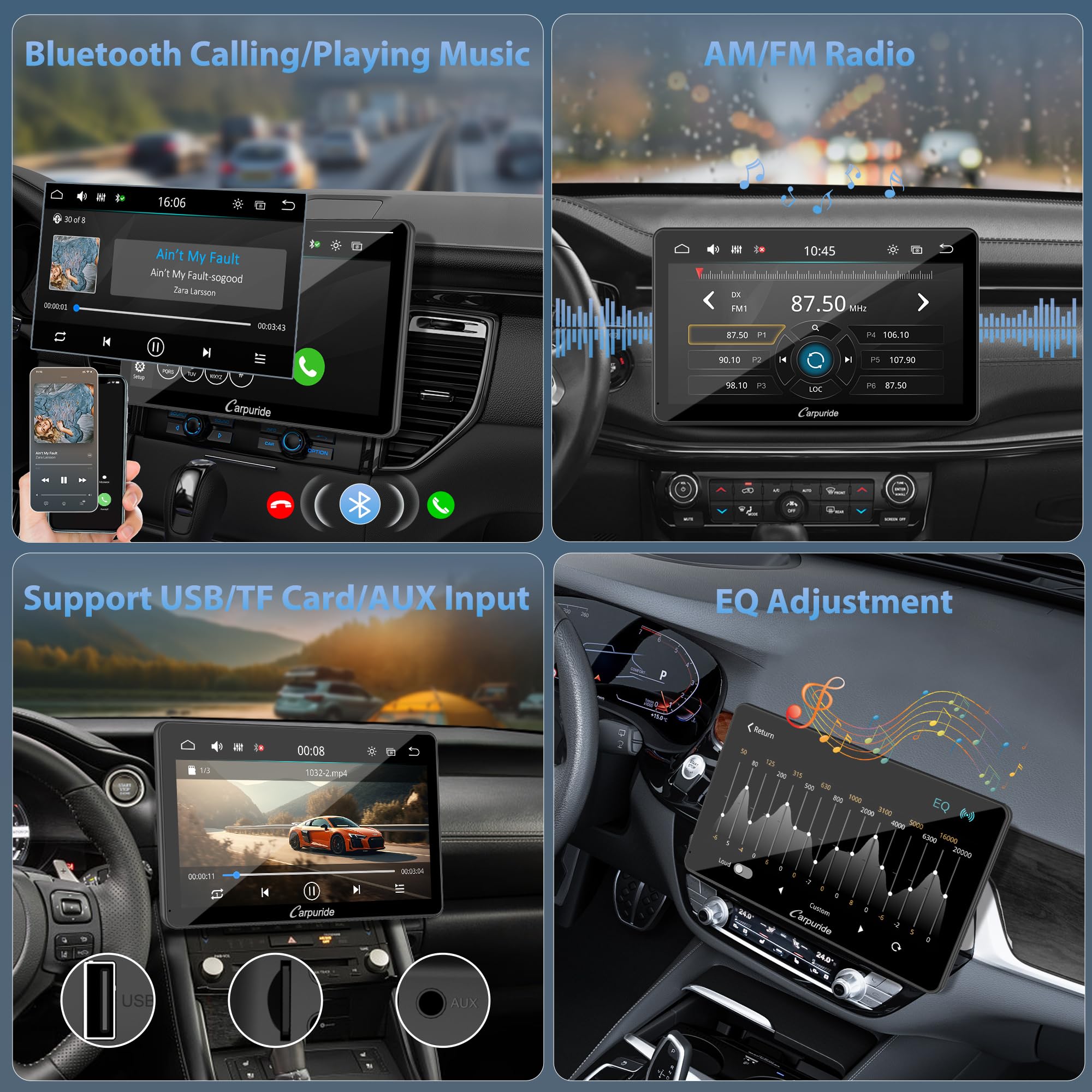 Carpuride YT101S Schermo 2 DIN con Wireless CarPlay e Android Auto | Touchscreen IPS HD da 10.1" con Navigazione GPS, Mirror Link, Controllo Vocale, Telecam Posteriore, Bluetooth, USB, FM, SWC