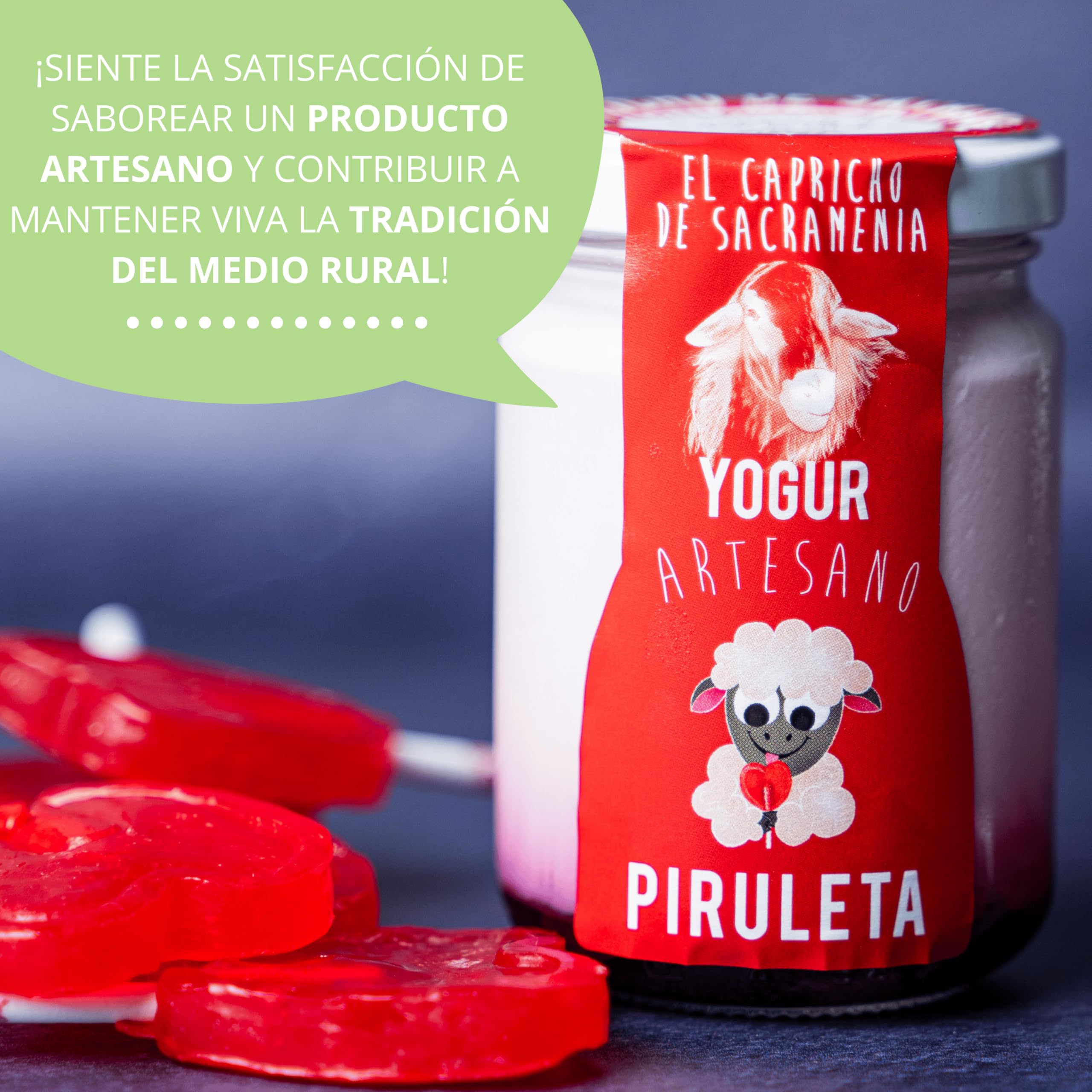 El Capricho de Sacramenia | Pack Piruleta | 20 Yogures Artesanos Leche de Oveja y preparado natural de Piruleta | Cremoso, Natural Saludable | Preparados Gourmet | Sin Gluten | Sabor Único Original