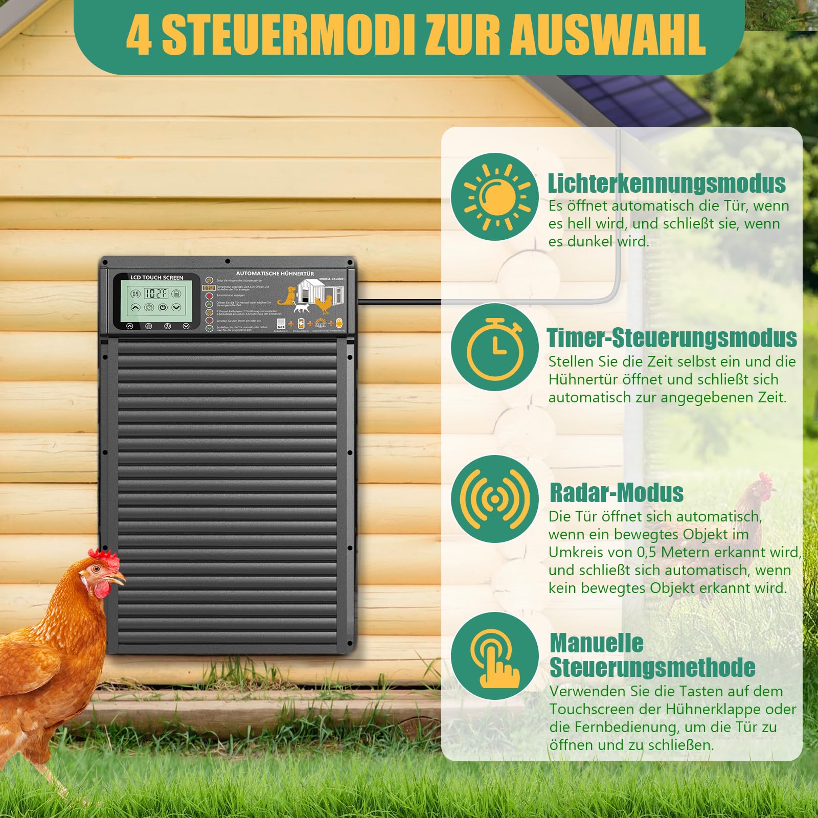 Sportello Automatico Per Pollaio: Sensore Luce, Timer, Telecomando E Blocco Di Sicurezza, 30x30 Cm, IP44