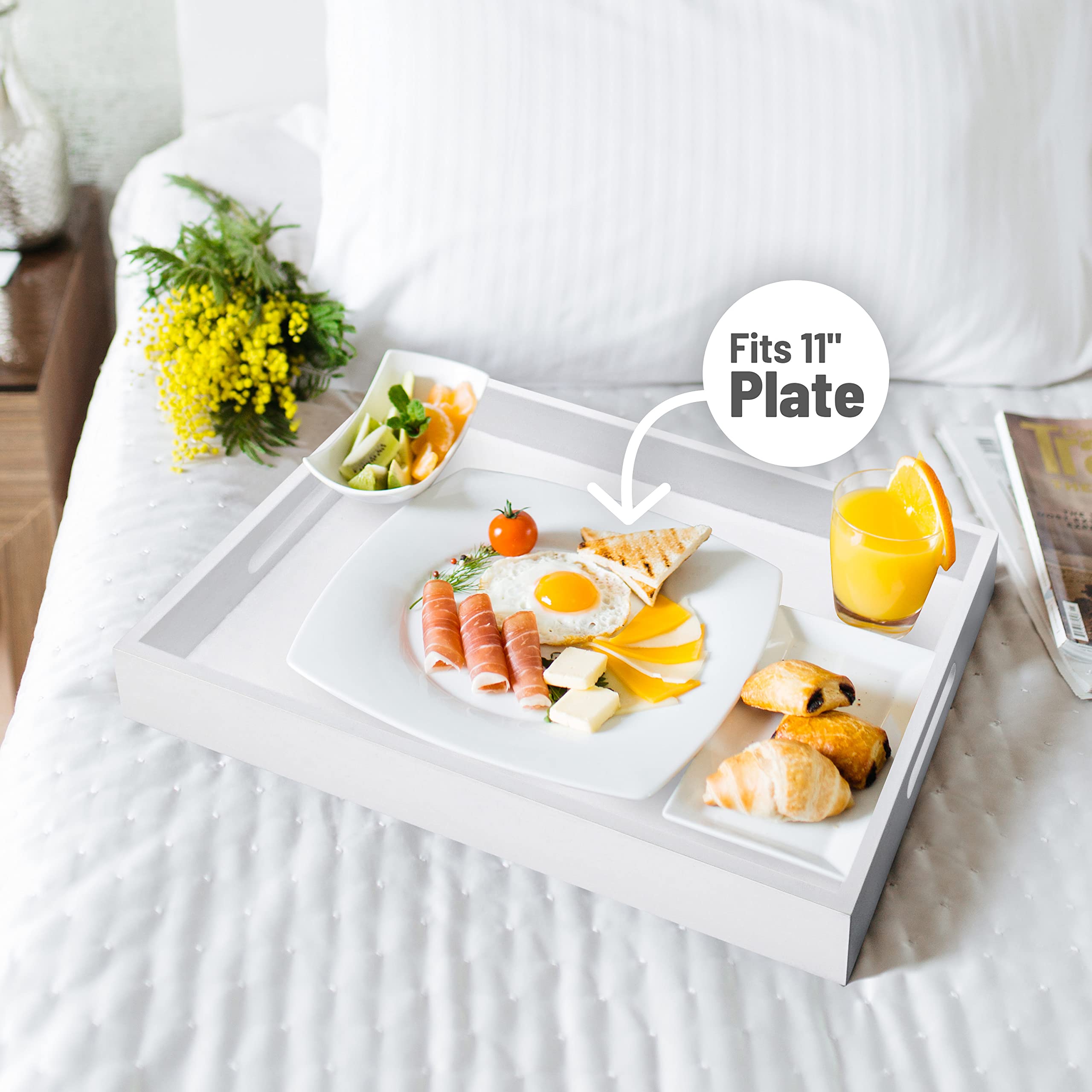 ATZYmolin Bandeja de madera para servir con asas, decoración rectangular de madera para el hogar, bandeja de tocador para desayuno, cena, bebidas, cocina, comedor, sala de estar, baño, restaurantes,