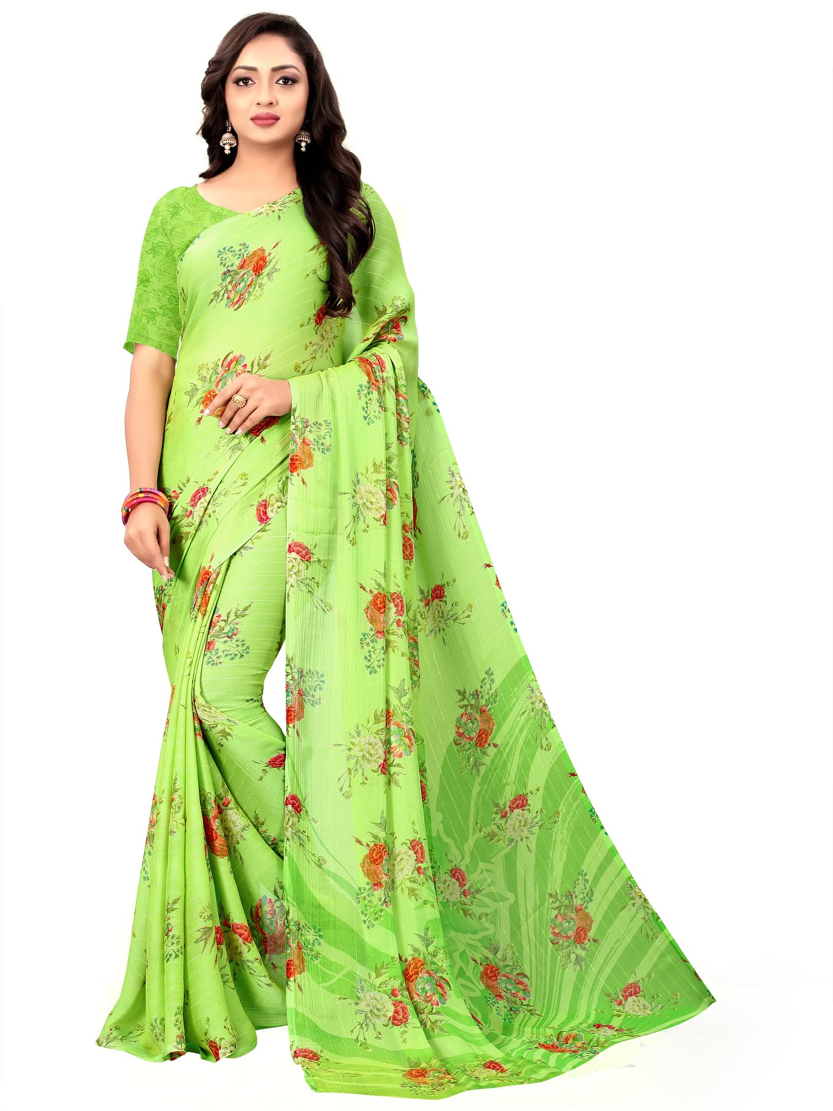 JHAROKHA 7102 || FANCY CHIFFON SAREE WITH PALLU BLOUSE ATTACHED||7102
