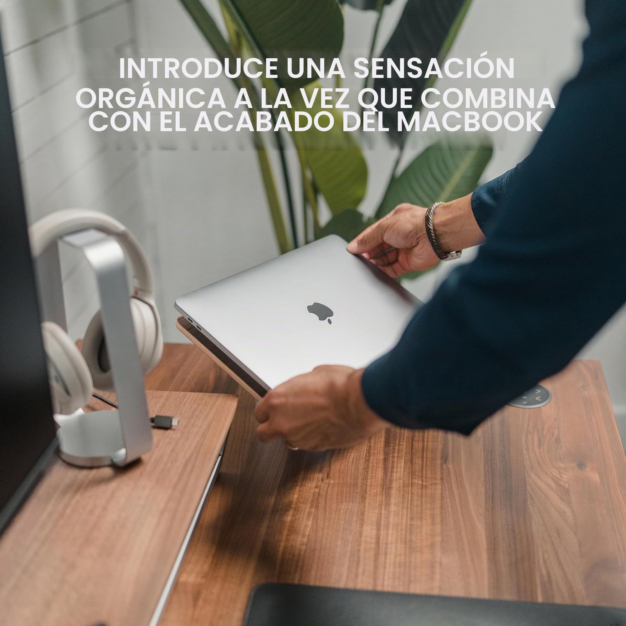 HumanCentric Soporte para computadora portátil para Escritorio – Elevador para computadora portátil en Aluminio Gris Espacial, Compatible con MacBook, Soporte ergonómico de Madera de Nogal Negro