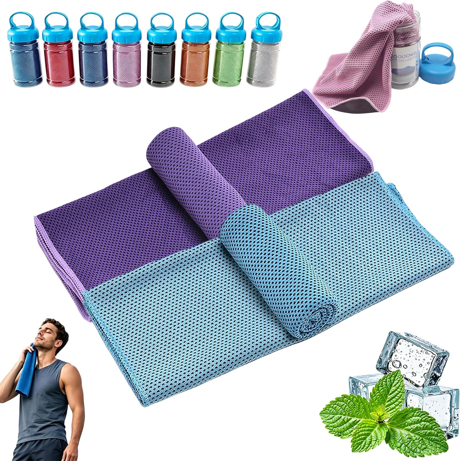 mondpfote Cooling Bottle Cold Sweat Towel, Cool Towel Towel, Reusable Instant Cool Soft Breathable for Gym, Yoga, Golf, Running, Camping & Hot Weather (2pc-a)