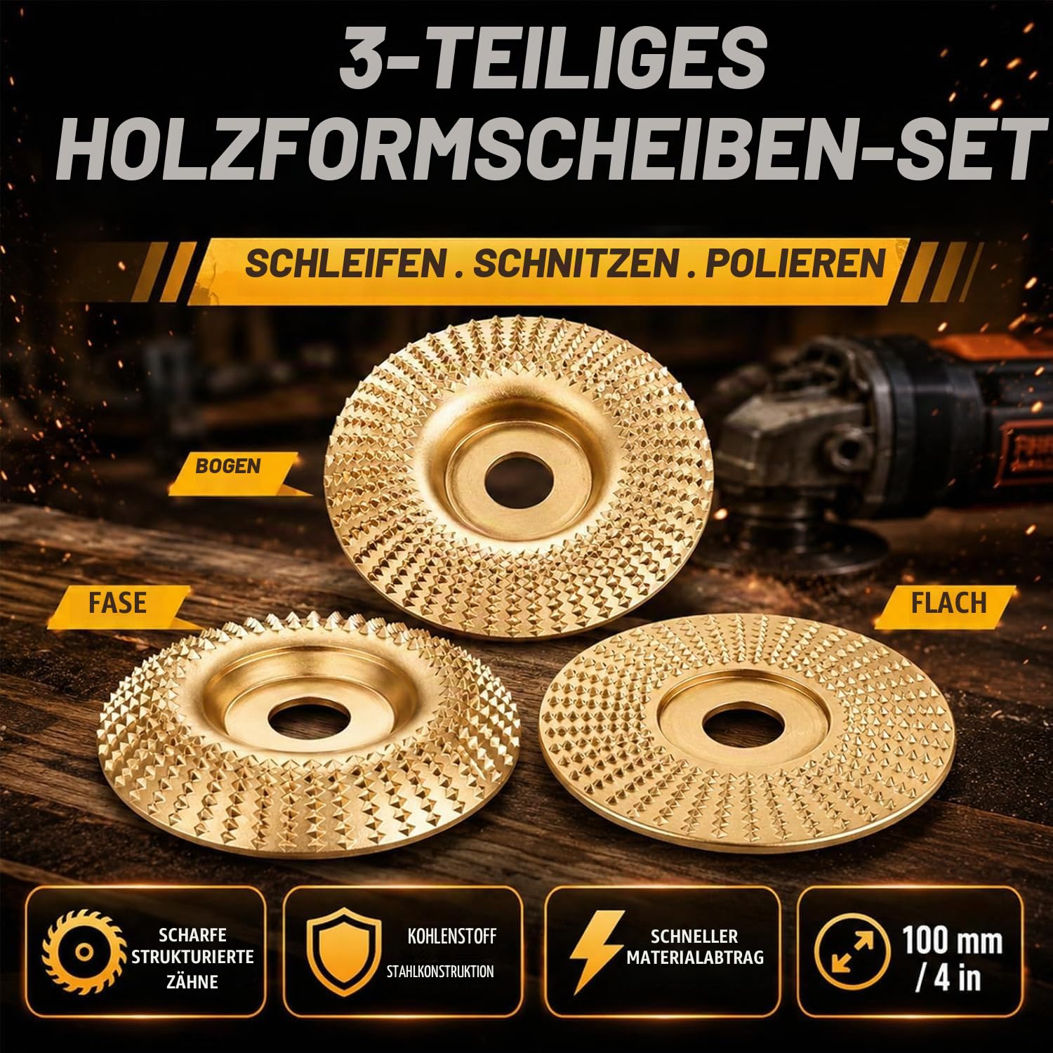 Wolframkarbid-Rad Holz 125 mm, Holzschleifscheibe FüR Winkelschleifer, Professionelle Wolframcarbid Scheibe zum Schnitzen & Polieren