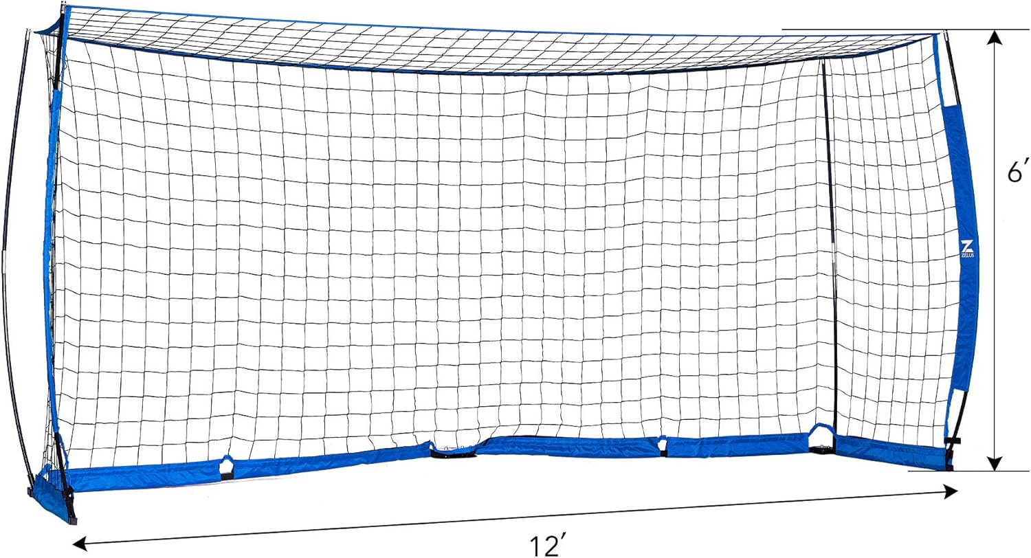 ZELUS Portable Soccer Goal Set: 12x6 ft Soccer Goal for Backyard Practice and 12 Soccer Cones | Soccer Equipment for Training & Fun Toys for Outdoor Play w Knotless Net, 12 Sport Cones (Blue) : Sports & Outdoors