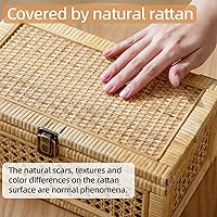 Vista 3 de Caja decorativa de ratán, cajas de exhibición bohemias con tapas, juego de 2 cestas de almacenamiento de mimbre rectangulares, contenedores de caña