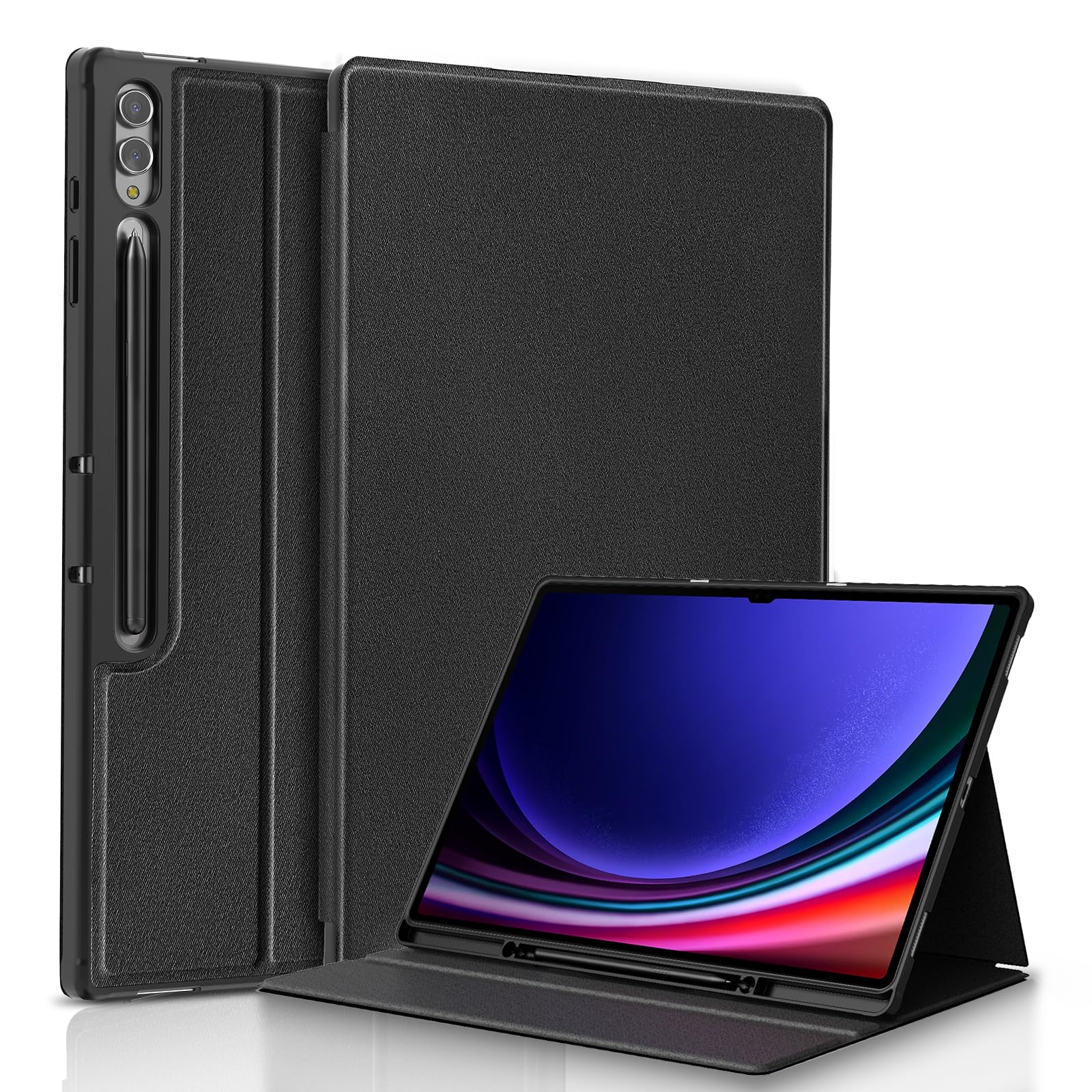 Case for 14.6 Inch Samsung Galaxy Tab S10 Ultra/Tab S9 Ultra (SM-X910/X916B/X918U) with S Pen Holder, PC with PU Leather Case, Slim Folio Stand Protective Tablet Cover, Auto Wake/Sleep, Black