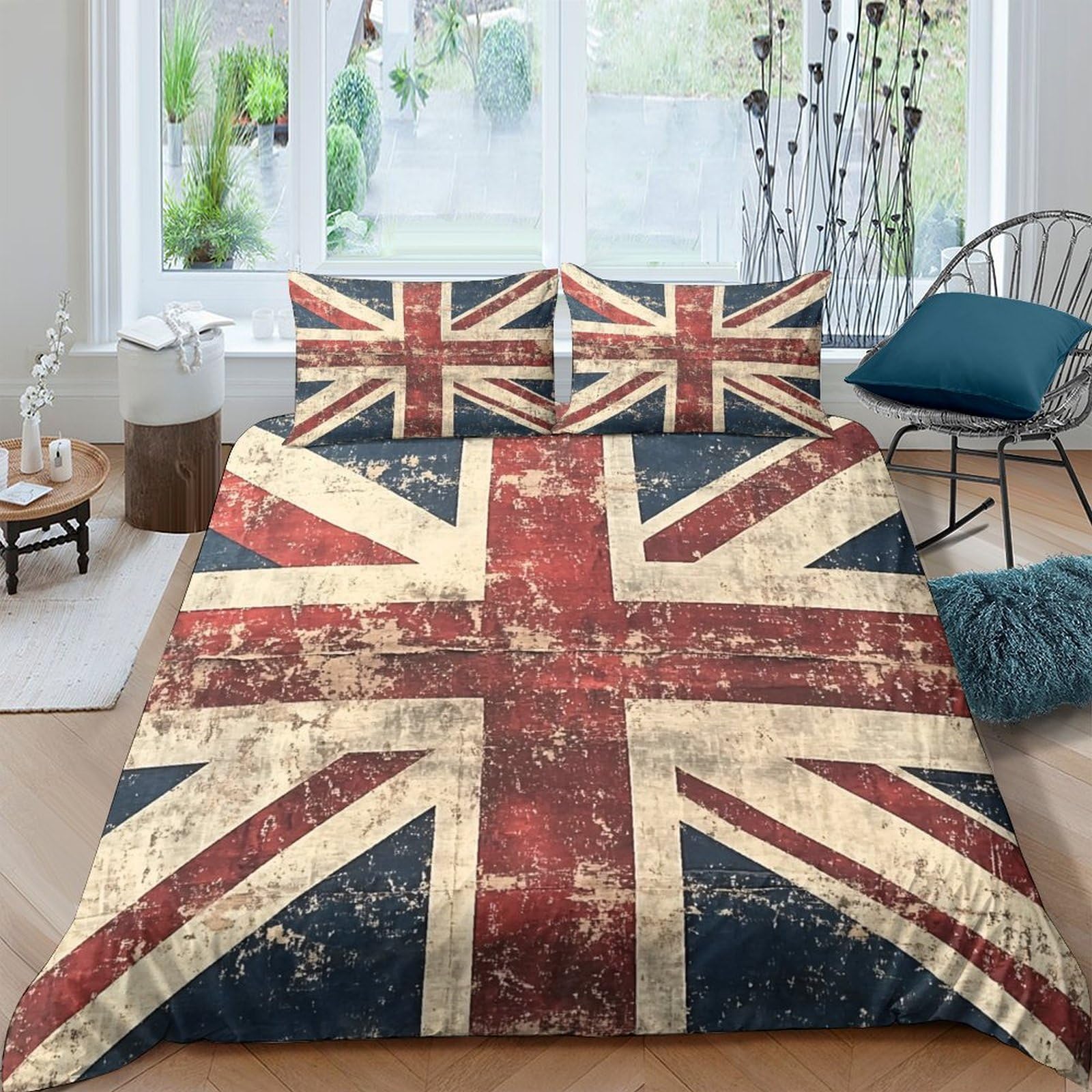Housse de couette imprimée 3D Union Jack parure de lit Super King finitions soignées en microfibre