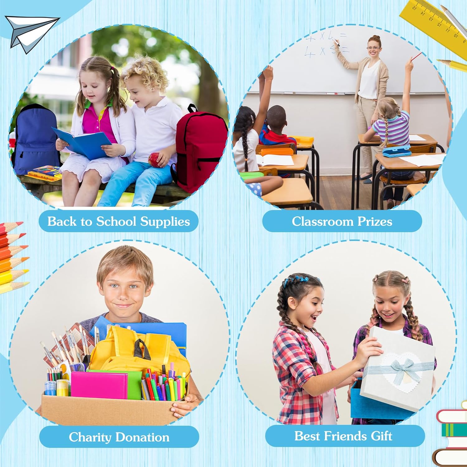 Gilprop 12 Sets Back to School Essentials Bulk Includes Schoolbag Gel Pen Colored Pencils Crayons Pencils Notebook Sharpener Scissors Glue Eraser Pencil Case Watercolor Pencil Highlighter (12 Color)