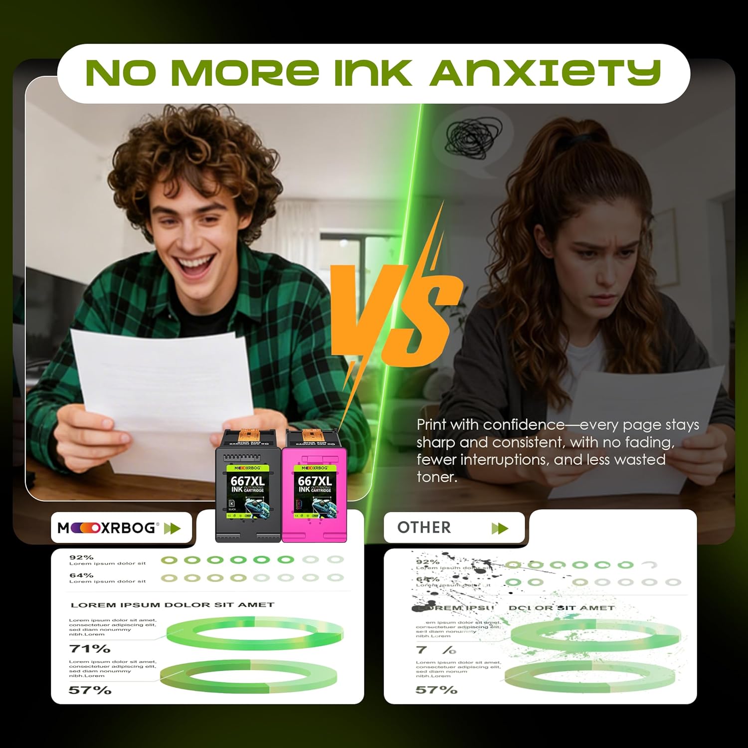 667XL Ink Cartridges (2-Pack, 1Black 1Color) Compatible for HP 667XL 667 Ink Replacement for Deskjet Ink Advantage 1275 2374 2375 2376 2775 2776 6075 6475 6476 Printers