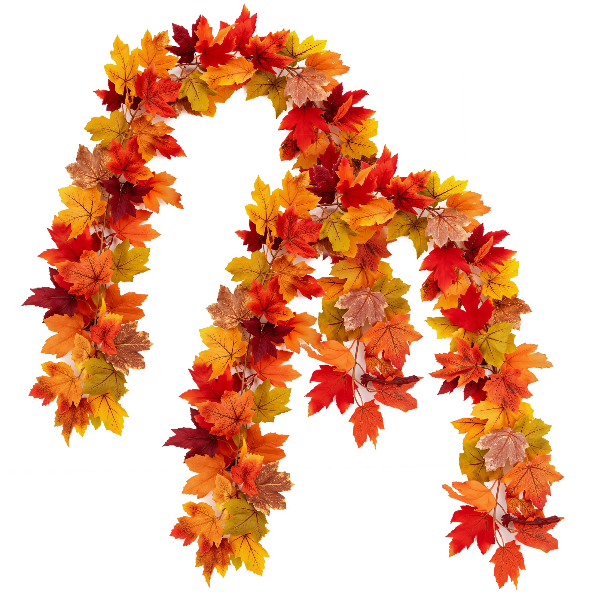 OWLKELA 2 Pcs Artificial Autumn Maple Leaf Garland, 5.74 ft, 4 Hooks
