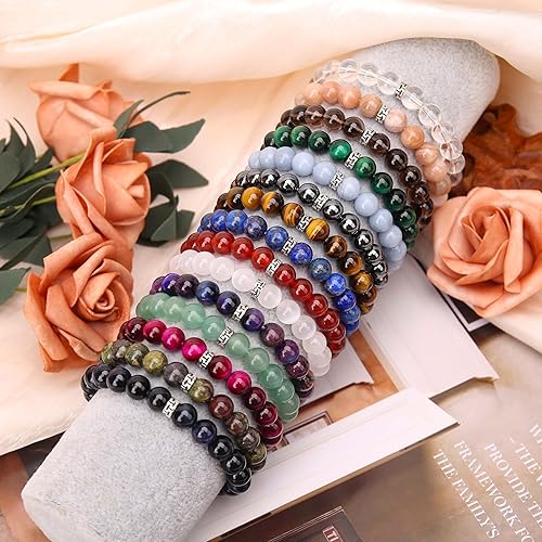 Miniatura 6 de BONNY BOXX - Pulsera de piedras preciosas naturales elásticas curativas, cuentas de piedras semipreciosas de 468mm (0.160.240.32 pulgadas), para