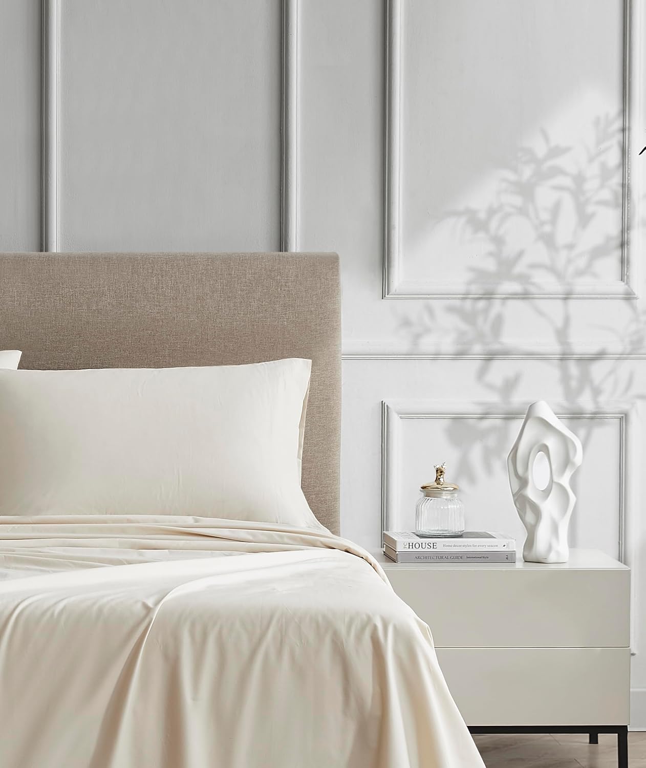 Linen Closet 100% Cotton Twin Sheet Set – Beige - 3-Piece Bed Set, Cool & Comfortable, Lightweight & Breathable, Deep Pocket for Snug Fit, Easy Care - Includes 1 Flat, 1 Fitted, 1 Pillowcase
