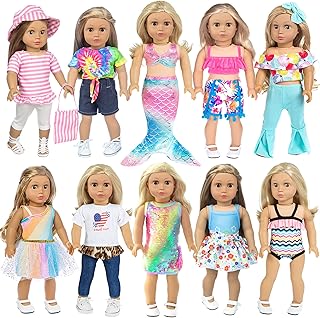 Fashion 10 Sets 18 inch Doll Clothes and Accessories Play Set inlcude Mermaid Shinning Dress Outfits Bikini Hat Handbag (No Doll)