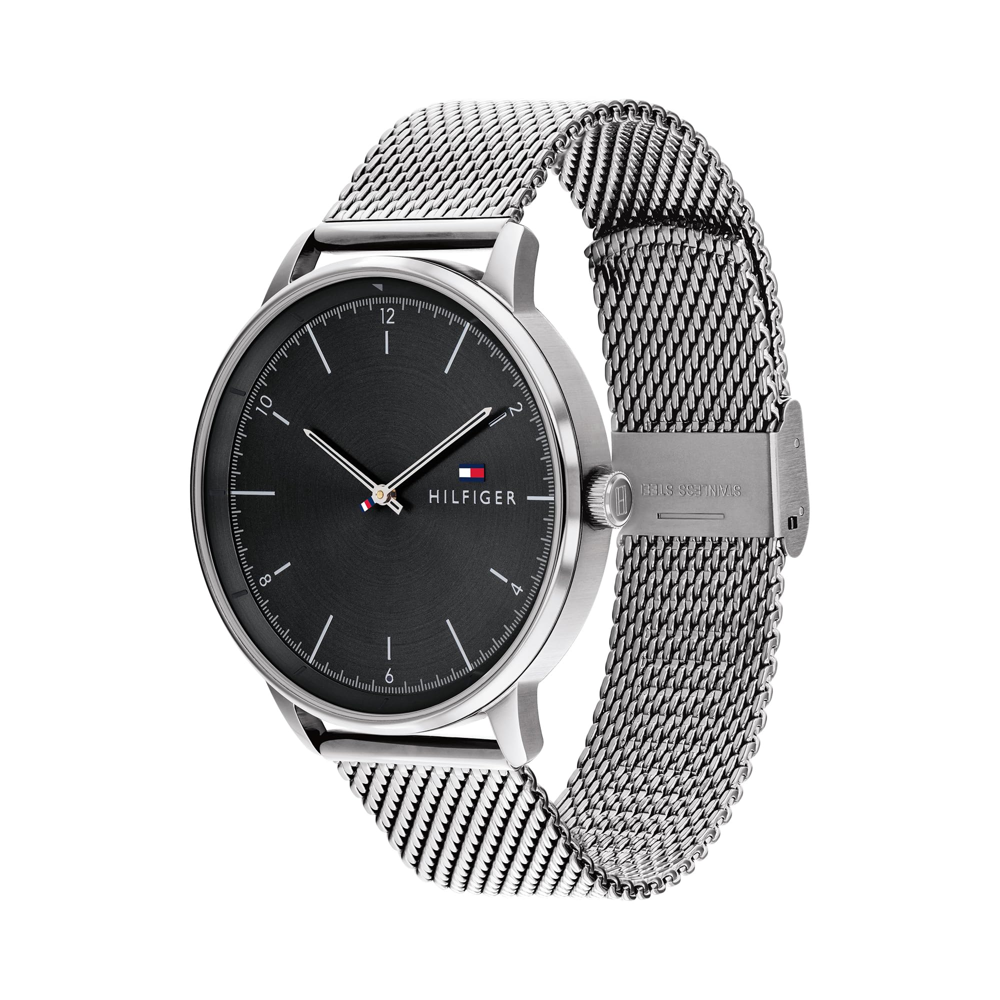 Tommy Hilfiger Analog Quarzuhr für Herren mit Silbernes Edelstahl-Mesh-Gliederarmband - 1791842