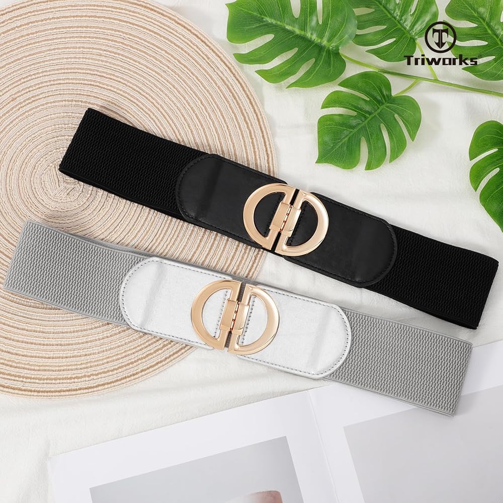 TRIWORKS Women Wide Elastic Waist Belts Wide Stretchy Belts for