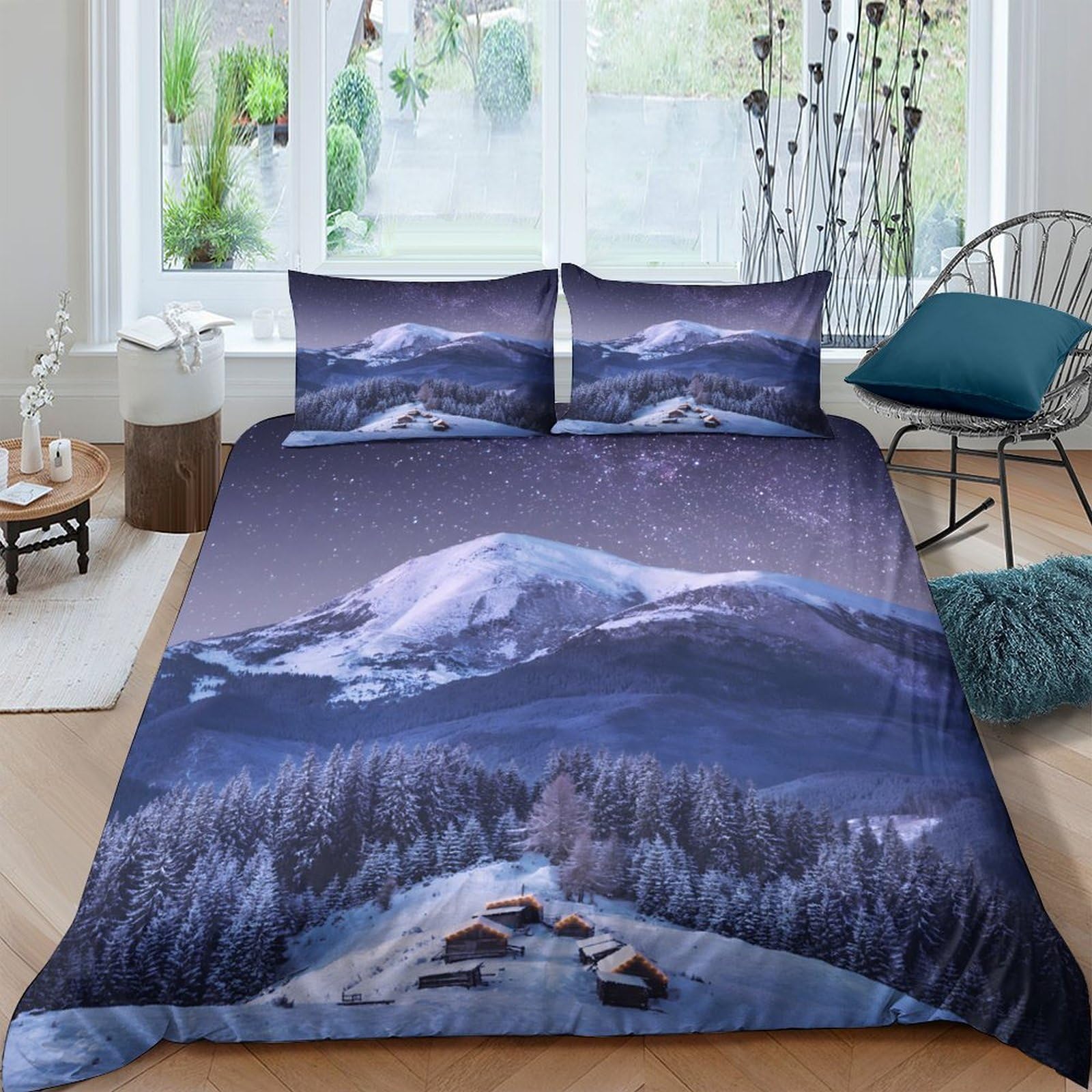 Ctjqhvkz Style-2 3D Printed Mountain Night Forest Fitted Sheet Microfiber Soft Bed Cover For Bedroom Guestroom Easy Care Decor Single（135X200cm）