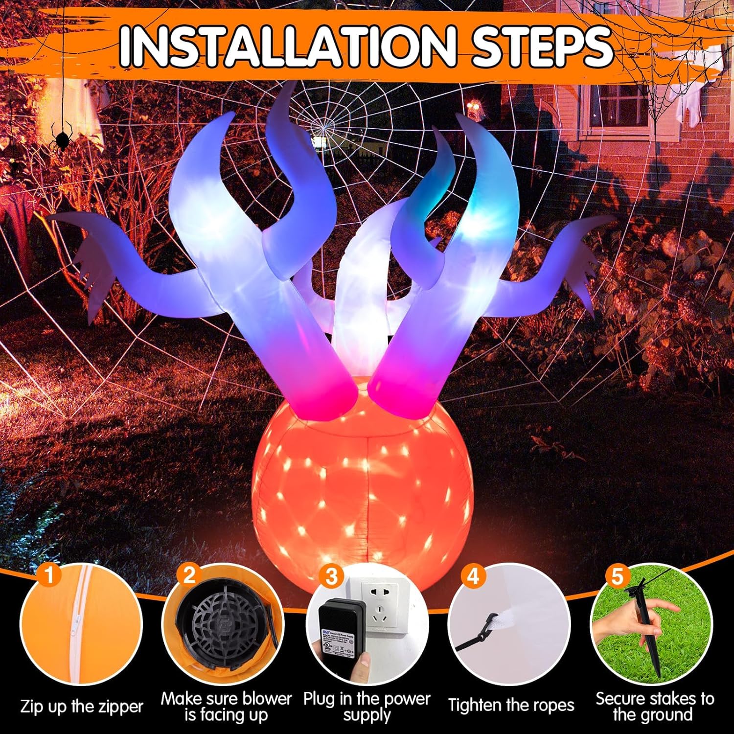 Halloween Inflatables Pumpkin Ghost Outdoor Decorations 6ft Giant Blow Up Three Ghost Inflatable Yard Decor with Built-in Colorful LED Lights for Holiday Party Lawn Garden Home Indoor Outside