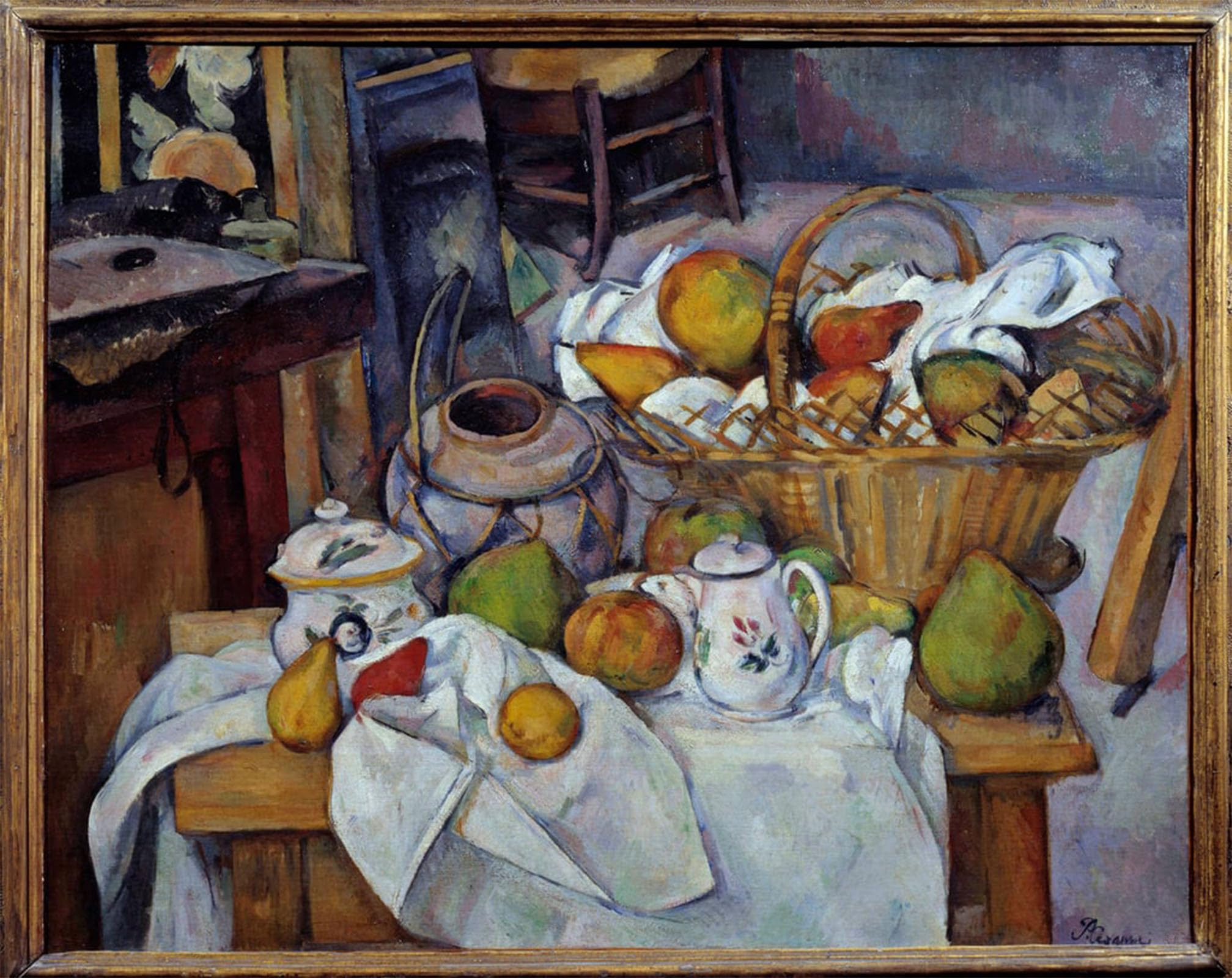 ARTXLXXBN Famous Art Print Poster Vintage Wall Art the Still Life Kitchen Table of a Fruit Basket Poses on a Table by Paul Cézanne Canvas Art Poster for Home Decor 60x90cm