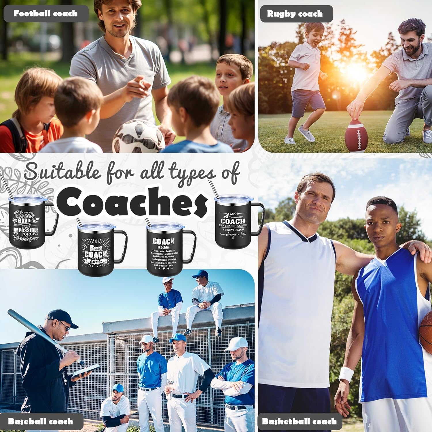 Sumind 4 Pcs Coach Gifts Coffee Mug with Lid and Handle 17 oz Stainless Steel Mug Double Wall Vacuum Travel Cup Coaches Appreciation Gift for Soccer Volleyball Basketball(Classic Style) - Image 6