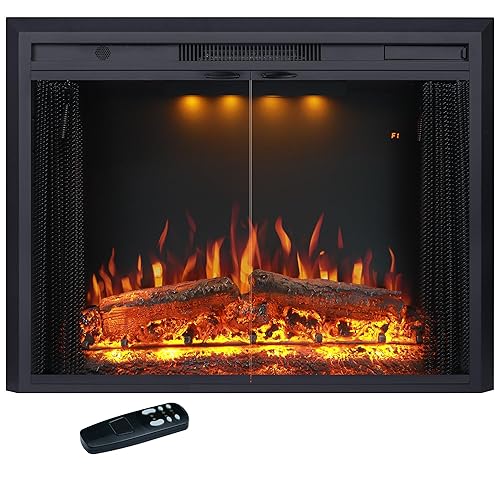 Valuxhome 35.63” W 27.5" H Electric Fireplace Insert with Low/High