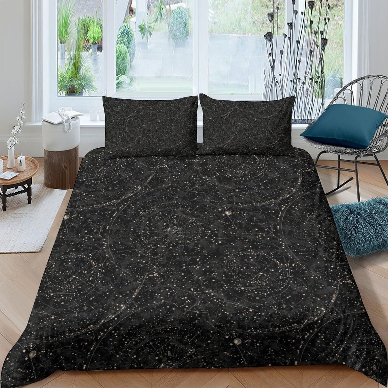 Ctjqhvkz Style-7 3D Printed Black Constellation Fitted Sheet Microfiber Soft Astral Map Mattress Cover Bedroom Dorm Decor Single（135X200cm）