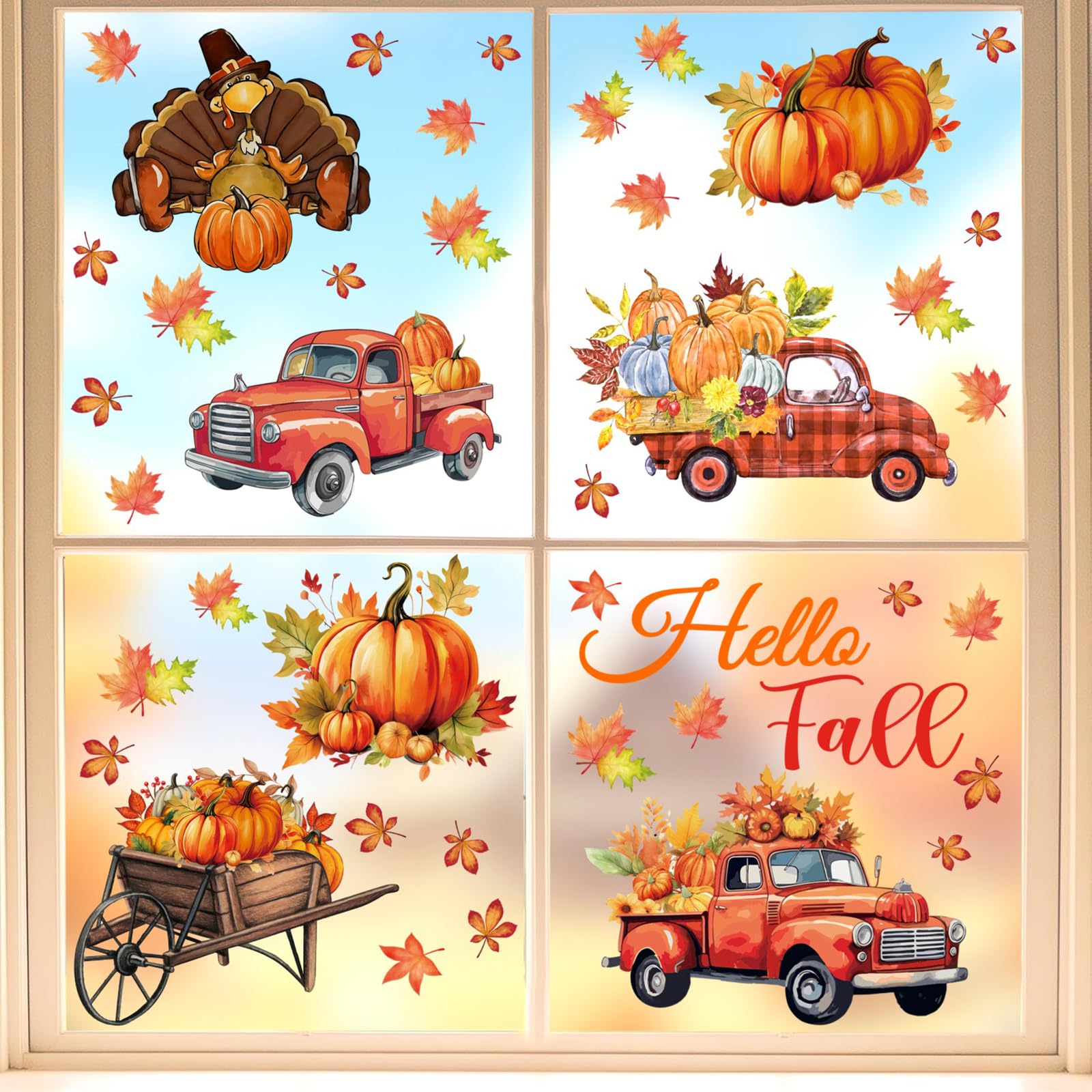 TOARTi Fall Window Stickers,Fall Car Window Decals,Maple Leaves Window Stickers,Thanksgiving Gifts Decals,DIY Vinly Pumpkin Wall Decoration Falling Leaf Decor for LivingRoom Bedroom Nursery Door Decor - Image 4