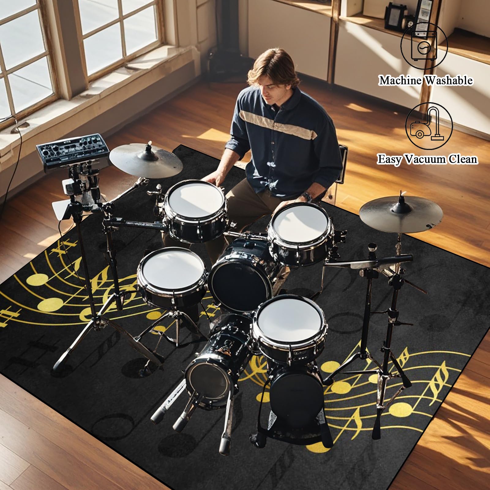 Tapis de Batterie Tapis de Tambour antidérapant 120 x 80 cm Tapis Batterie électronique, Tapis Insonorisé pour Grosse Caisse Batteries Caisse Claire Instruments de Musique Tapis de Sol