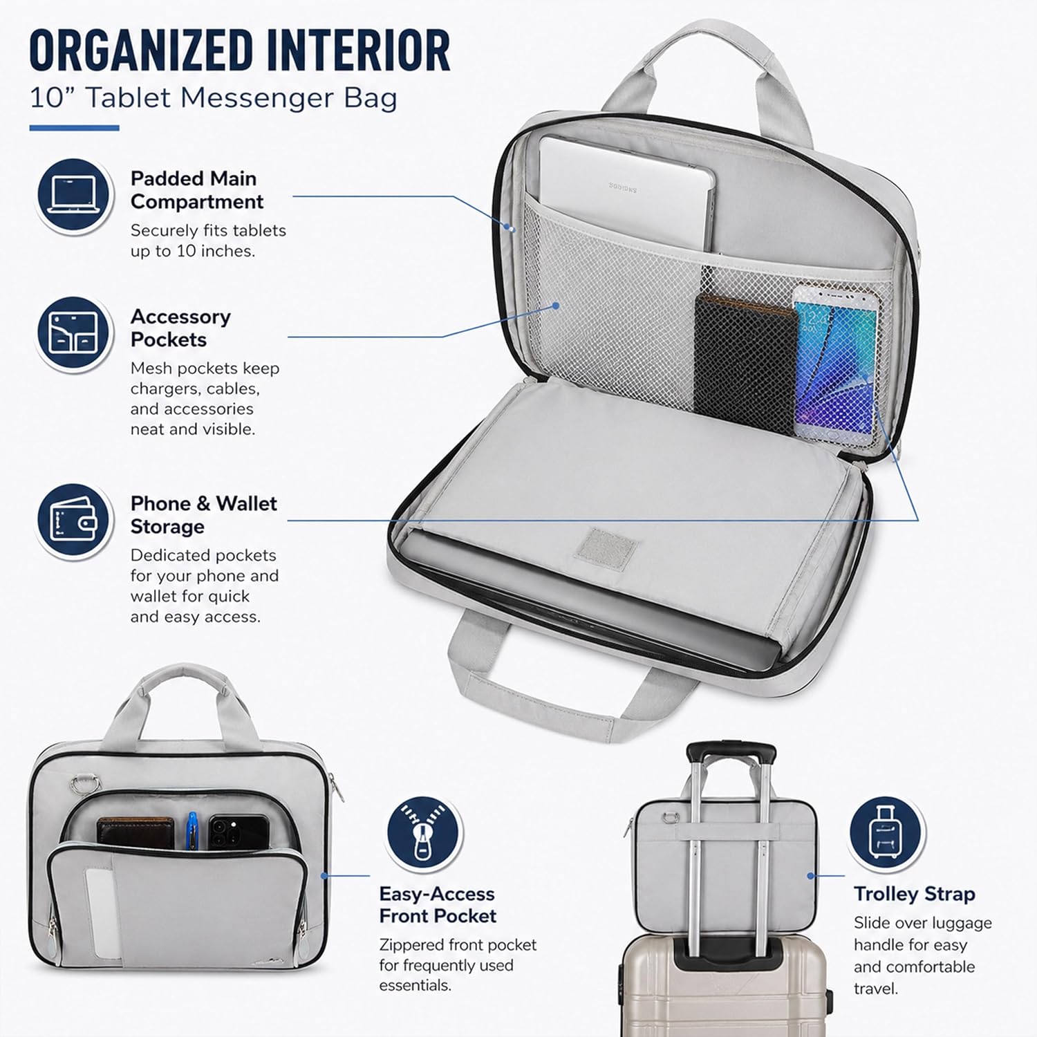 10" Tablet Crossbody Bag for Work and Travel, Lightweight Neoprene Carrying Case Briefcase with Shoulder Strap and Top Handle