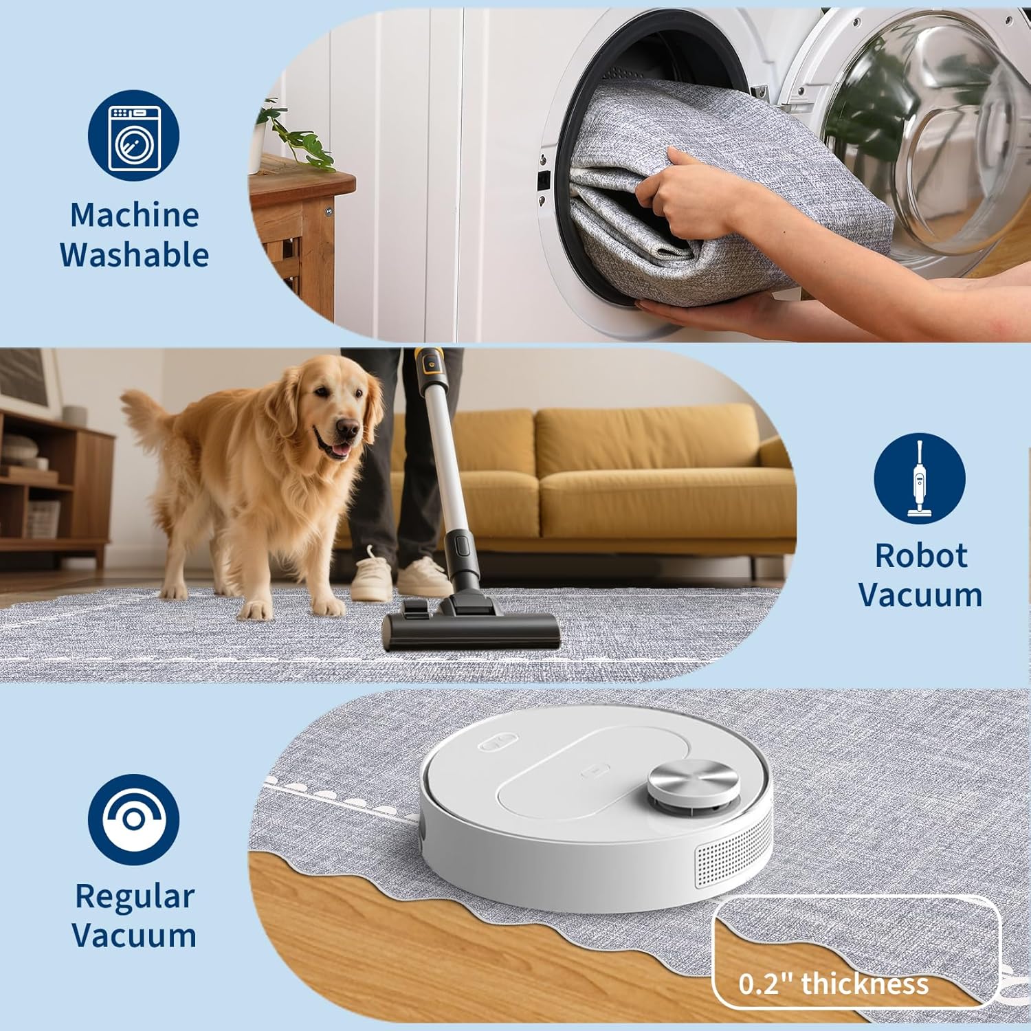 GarveeHome Scalloped Bow Rug for Living Room, Solid Grey Rug for Dorm, Washable Runner Rugs 2x6 Soft Low Pile Non Slip Scalloped Rugs for Nursery Bedroom Decor Hallway Entryway Playroom - Image 6