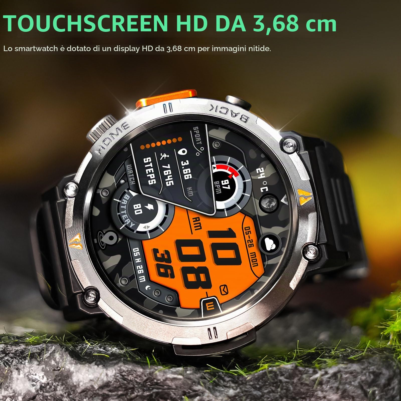 GPS Smartwatch Militare Uomo Impermeabile 3ATM con Torcia LED Bussola, 1,45" HD Rugged Smartwatch Orologio con Chiamate Bluetooth, Fitness Watch con Cardiaca SpO2 Notifiche WhatsApp per Android iOS