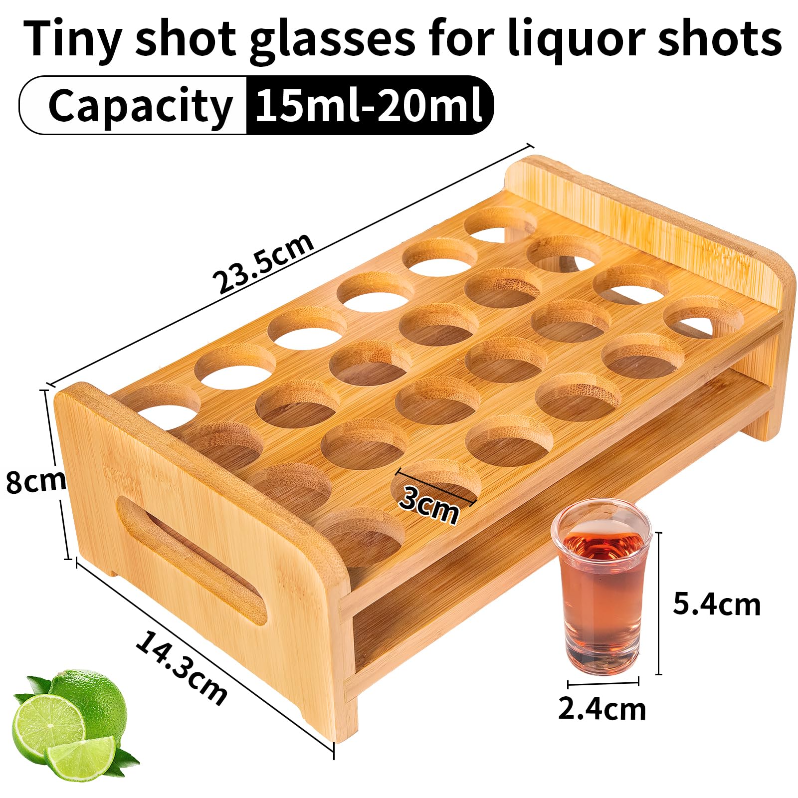 SuproBarware Zestaw kieliszków 15 ml - 20 ml 24 szt. organizer do serwowania napojów z przezroczystym szkłem