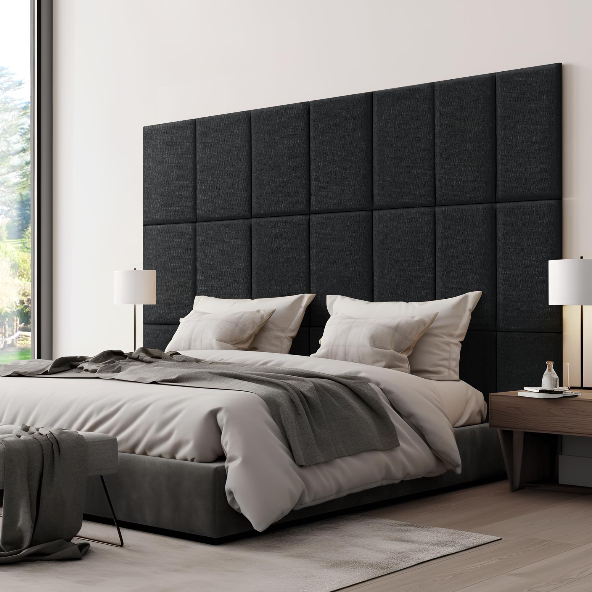 [neu.haus] Set di 3 Pannelli Murali Imbottiti Pannelli Decorativi Acustici per Parete 3 Pezzi da 60x30 cm Rivestiti in Tessuto - Nero