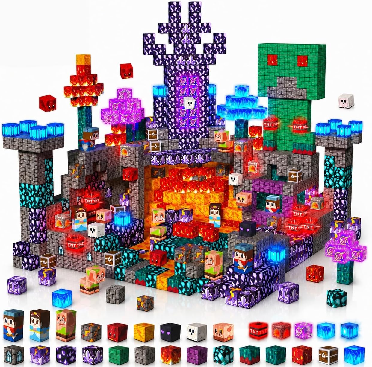 Magnetic Blocks with Light up Blocks -150PCS Magnetic Blocks for Kids Ages 4 5 6 7 8+, Magnetic Building Blocks Cubes, STEM Learning Toy for Kids, Easter Birthday Gift for 3-8 Year Old Boys Girls