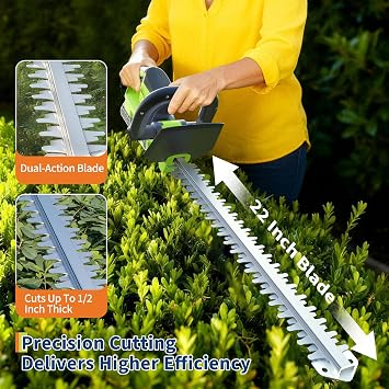 Hedge Trimmer, 22 Inch Cordless Hedge Trimmer, 20V 2.0Ah Handheld Bush Trimmers, with 2 Batteries and Charger, Brushless Motor, Dual Safety Switch, for Horticultural Pruning and Shaping
