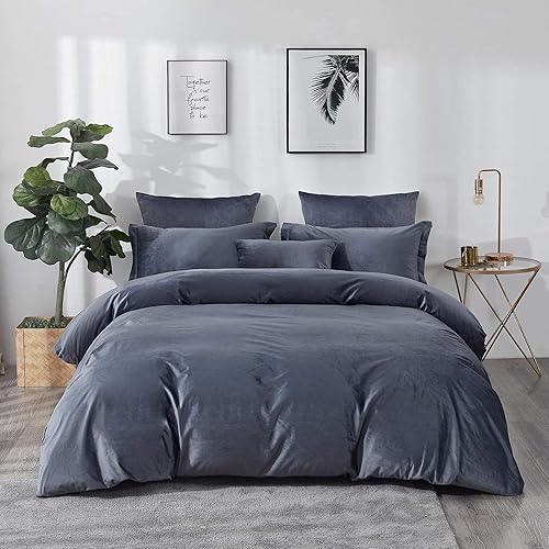 Miniatura 8 de David's Home Juego de funda de edredón de terciopelo tamaño Queen, funda de edredón de franela suave y lujosa, 3 piezas con lazos en las esquinas,