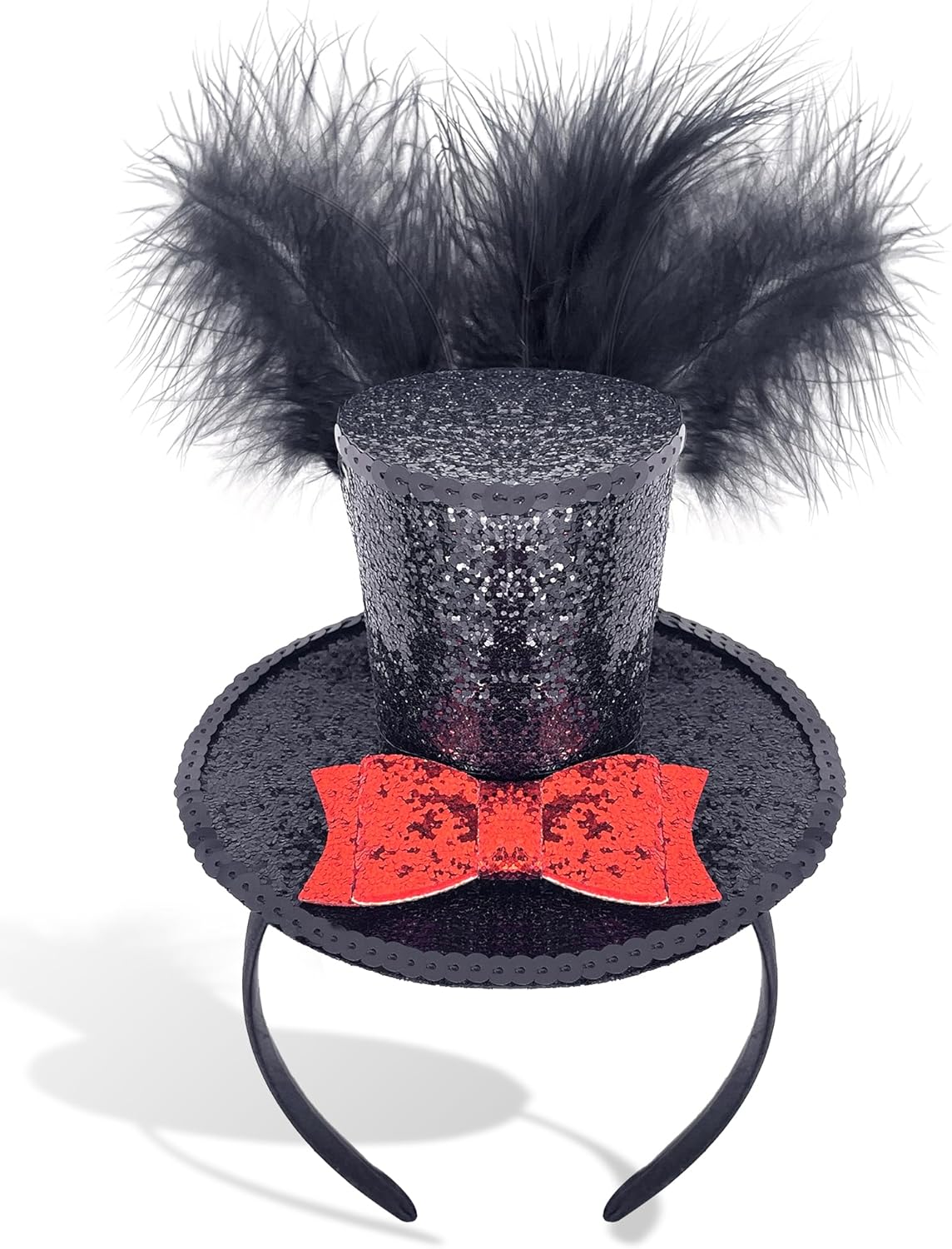 Black Mini Top Hat Headband Fascinator Feather Top Hat for Halloween Carnival Mardi Gras Xmas Holiday Costume - Image 2